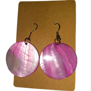 Vintage Pink Shell Fishhook Earrings